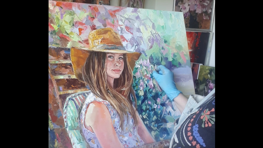 Working on the portrait