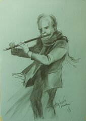 Musicians in Prague. Flute player