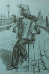 Musicians in Prague. Accordion player